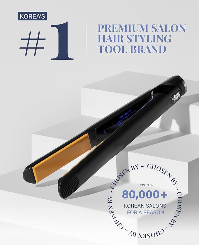 GLAMPALM Hair Straightener 1" Ceramic Flat Iron Infused with Vita C, Korea's No.1 Professional Salon Tool, 3D Swivel Cord & Dual Voltage, Digital LED(210°–450°), 20s Fast Heat-Up, Black (GP201T)