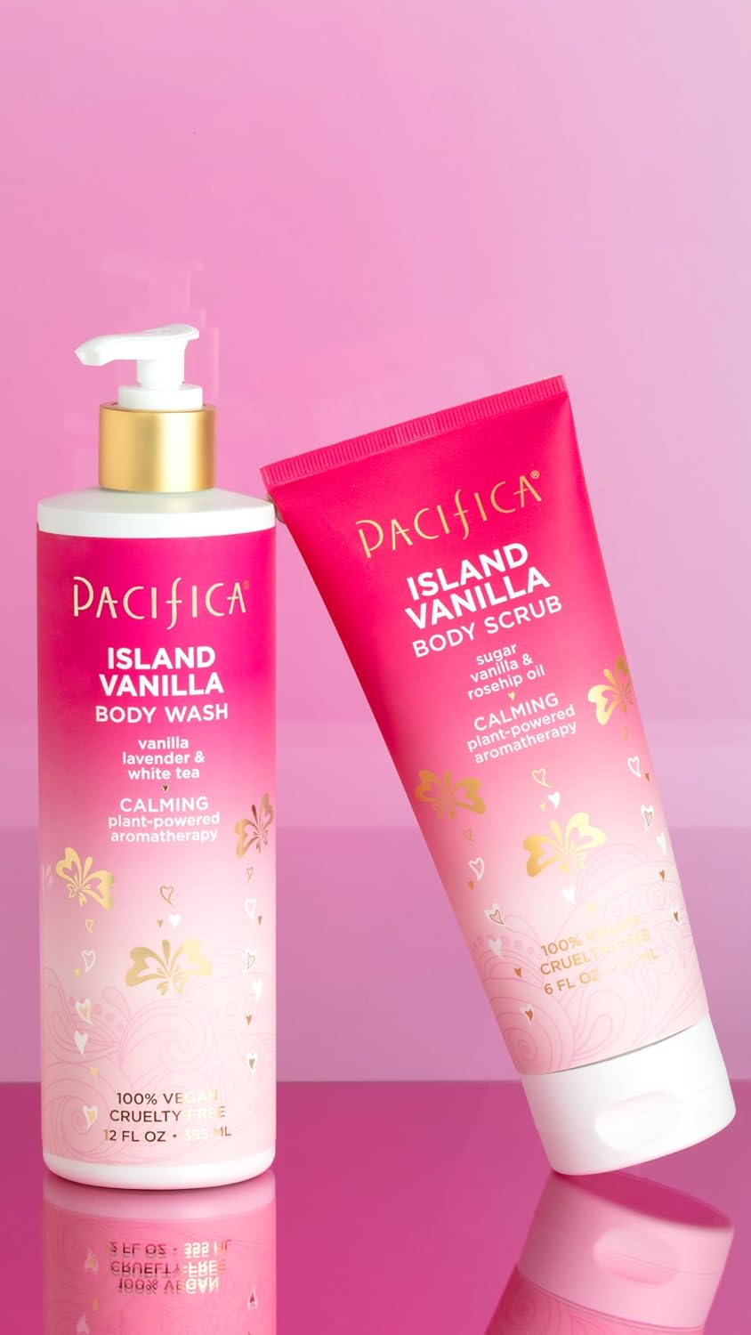 Pacifica Body Scrub - Sugar Island Vanilla Full Body Wash – Exfoliating & Moisturizing w/ Rosehip Oil - Coconut & Vanilla Scented - Clean Beauty Vegan & Cruelty-Free Dermatologist Tested