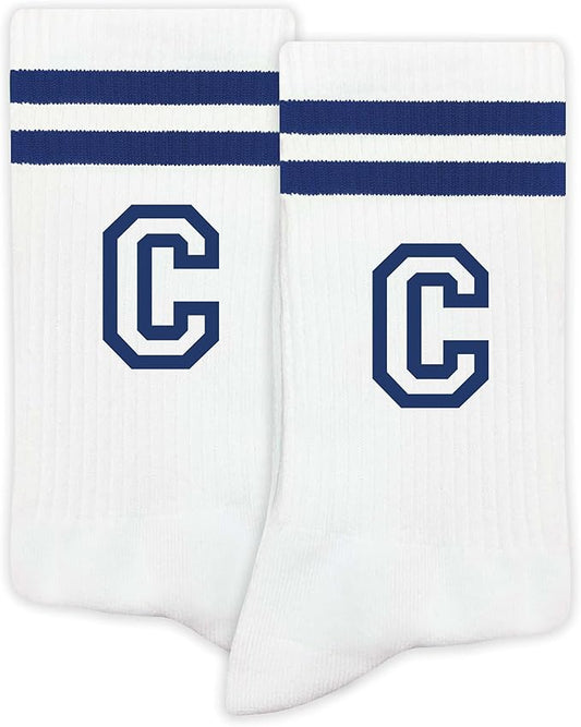 Striped Initial Socks with the Letter in Navy Blue, Socks for Adult, Teens, Men&Women Socks, Gifts for Friends, Family, etc.
