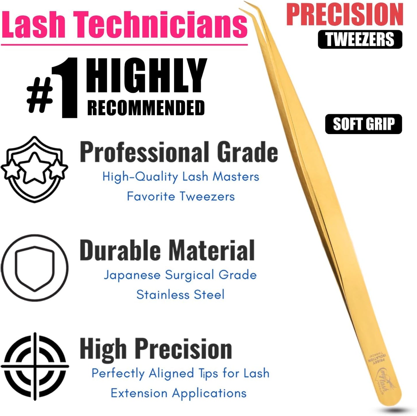 Isolation Tweezers for Eyelash Extension – 14cm Curved Lash Tweezer, Stainless Steel, Best for Individual Isolation & Classic Lashes, Pinzas para Pestaña(Gold Titanium)