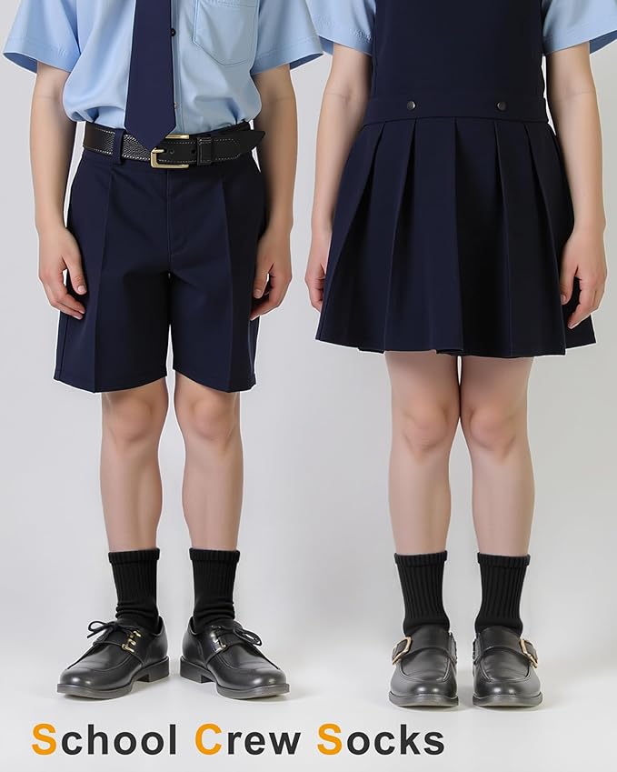 HONGTEYA Kids Socks for Girls Boys Soft Stretch Cotton Crew Seamless Athletic Socks School Uniform 4-12 Years 5 Packs