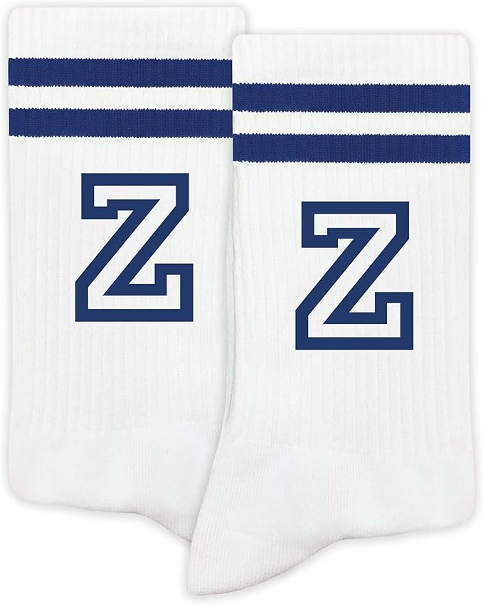 Striped Initial Socks with the Letter in Navy Blue, Socks for Adult, Teens, Men&Women Socks, Gifts for Friends, Family, etc.