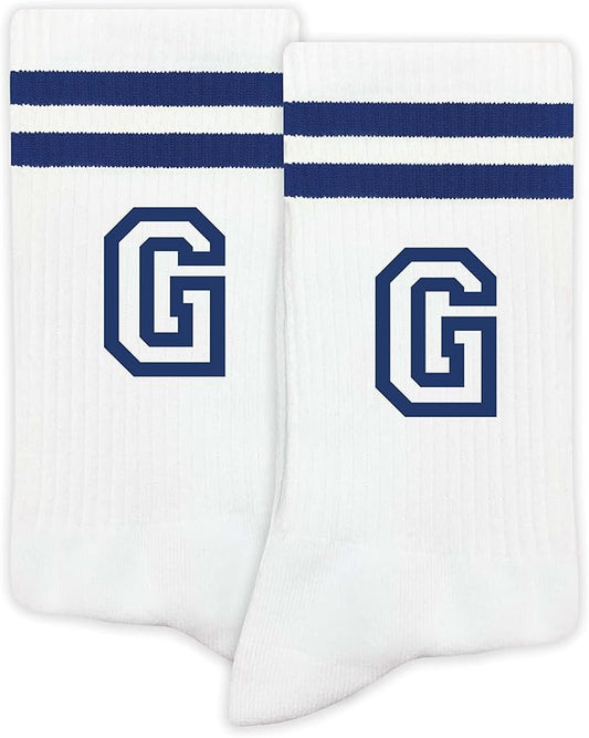 Striped Initial Socks with the Letter in Navy Blue, Socks for Adult, Teens, Men&Women Socks, Gifts for Friends, Family, etc.