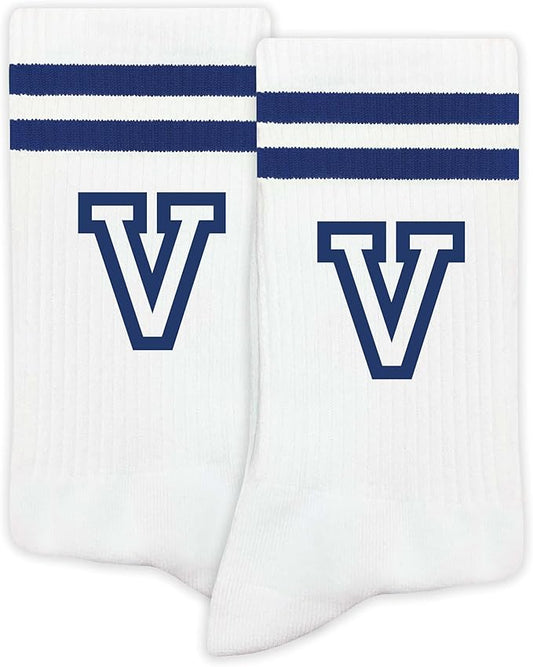 Striped Initial Socks with the Letter in Navy Blue, Socks for Adult, Teens, Men&Women Socks, Gifts for Friends, Family, etc.