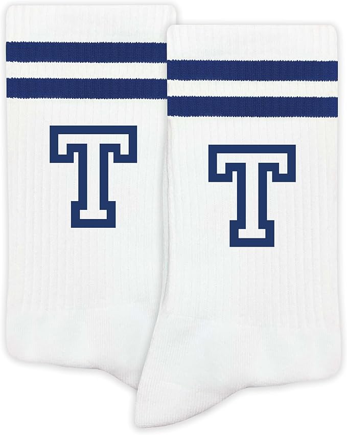 Striped Initial Socks with the Letter in Navy Blue, Socks for Adult, Teens, Men&Women Socks, Gifts for Friends, Family, etc.