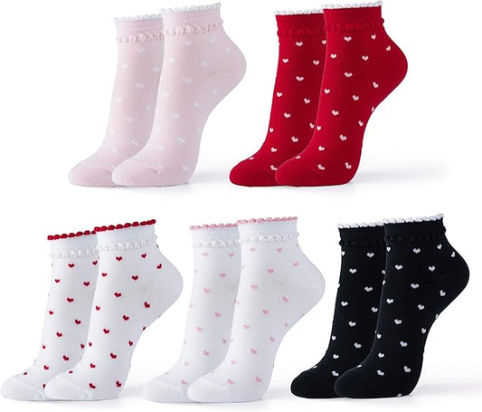 kikiya socks Women Ankle | 4-6 Pairs Heart Design Cute Animal Graphic Novelty Fruit Print Ladies Girls Cotton Socks | US 6-8