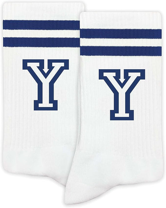 Striped Initial Socks with the Letter in Navy Blue, Socks for Adult, Teens, Men&Women Socks, Gifts for Friends, Family, etc.