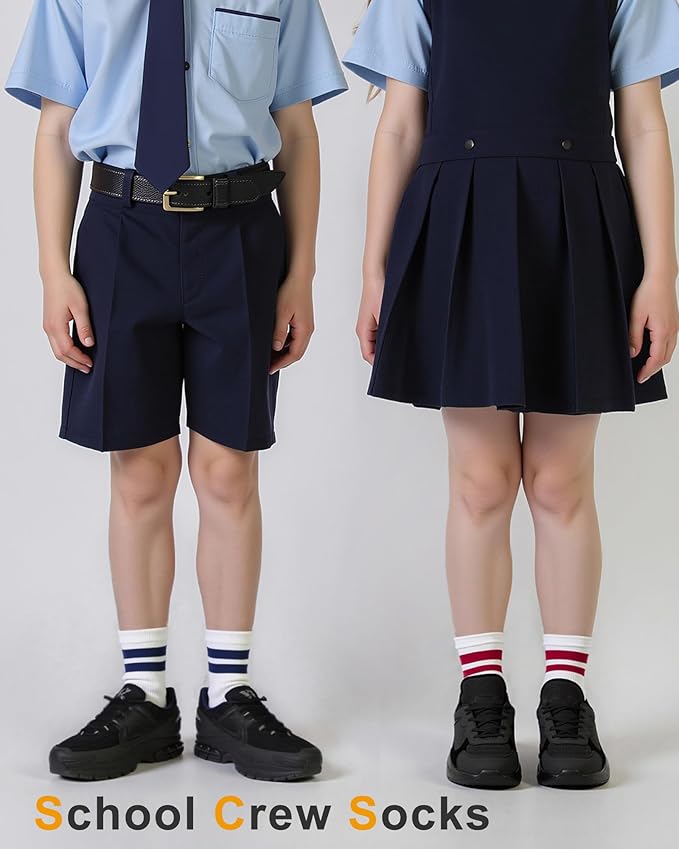 HONGTEYA Kids Socks for Girls Boys Soft Stretch Cotton Crew Seamless Athletic Socks School Uniform 4-12 Years 5 Packs