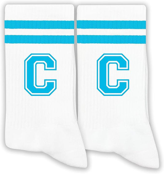 Sky Blue Initial Stripes Socks,Letter Socks Gifts for Birthday,Christmas,Back-to-school Season,etc.