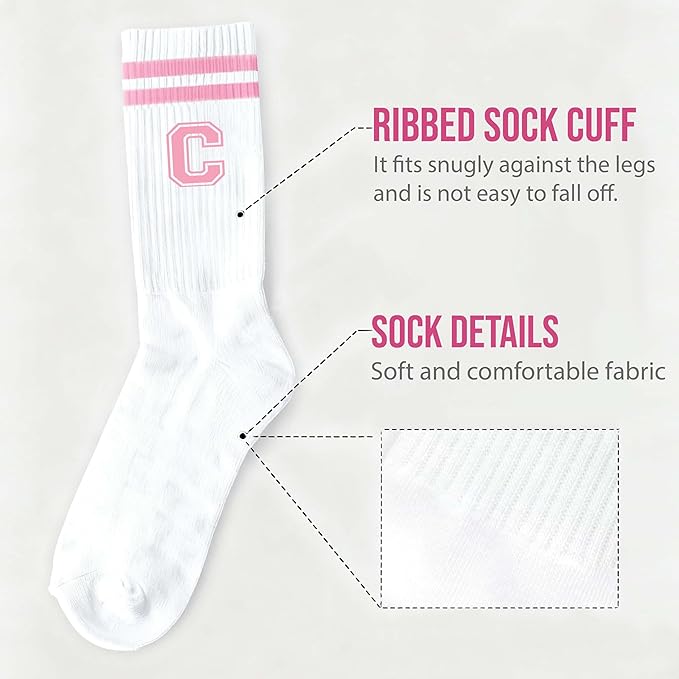 Pink And White-Striped Letter Socks, Sports Socks For Women, Pink Team socks, Friends And Family, Birthday Gift.
