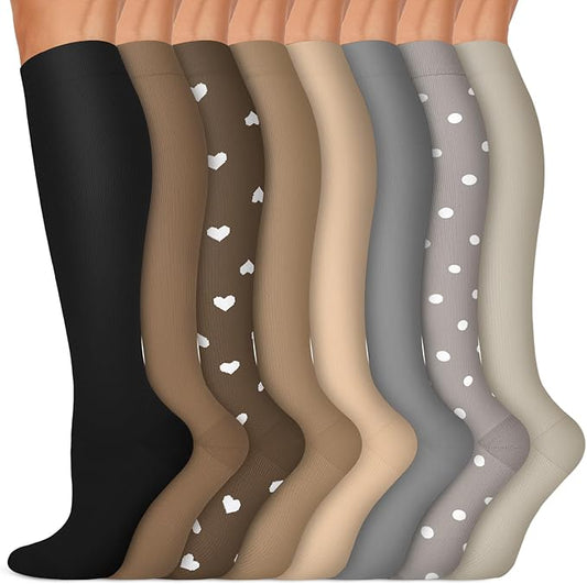 Copper Compression Socks 15-20 mmHg for Men & Women 8 Pairs – Circulation Support for Nurses, Travel, Running, Hiking, Soccer