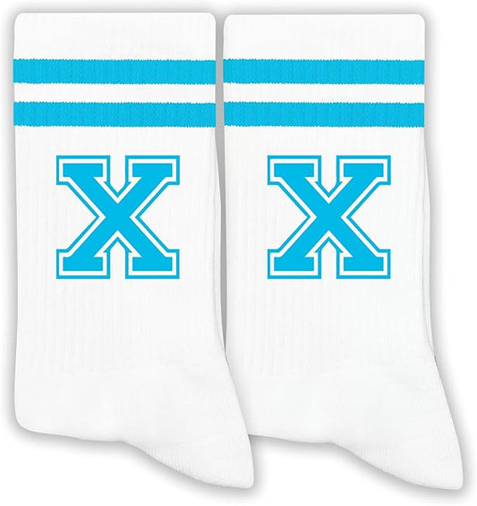 Sky Blue Initial Stripes Socks,Letter Socks Gifts for Birthday,Christmas,Back-to-school Season,etc.
