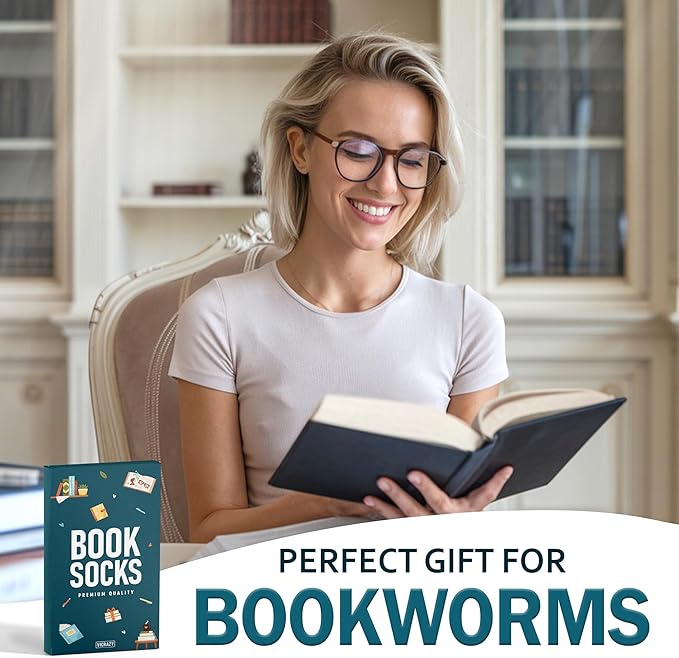 VICRAZY Book Lovers Gifts - Funny Socks for Book Lovers - Gift for Readers - Reading Stuff, Stocking Stuffers for Men, Women