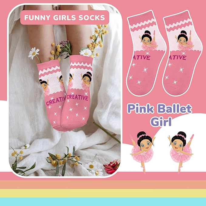 Queenshin Animal Flowers Dance Socks Girls Novelty Toddler Kids Crew Ankle Socks 6 Pairs 3-14Y Birthday Gift