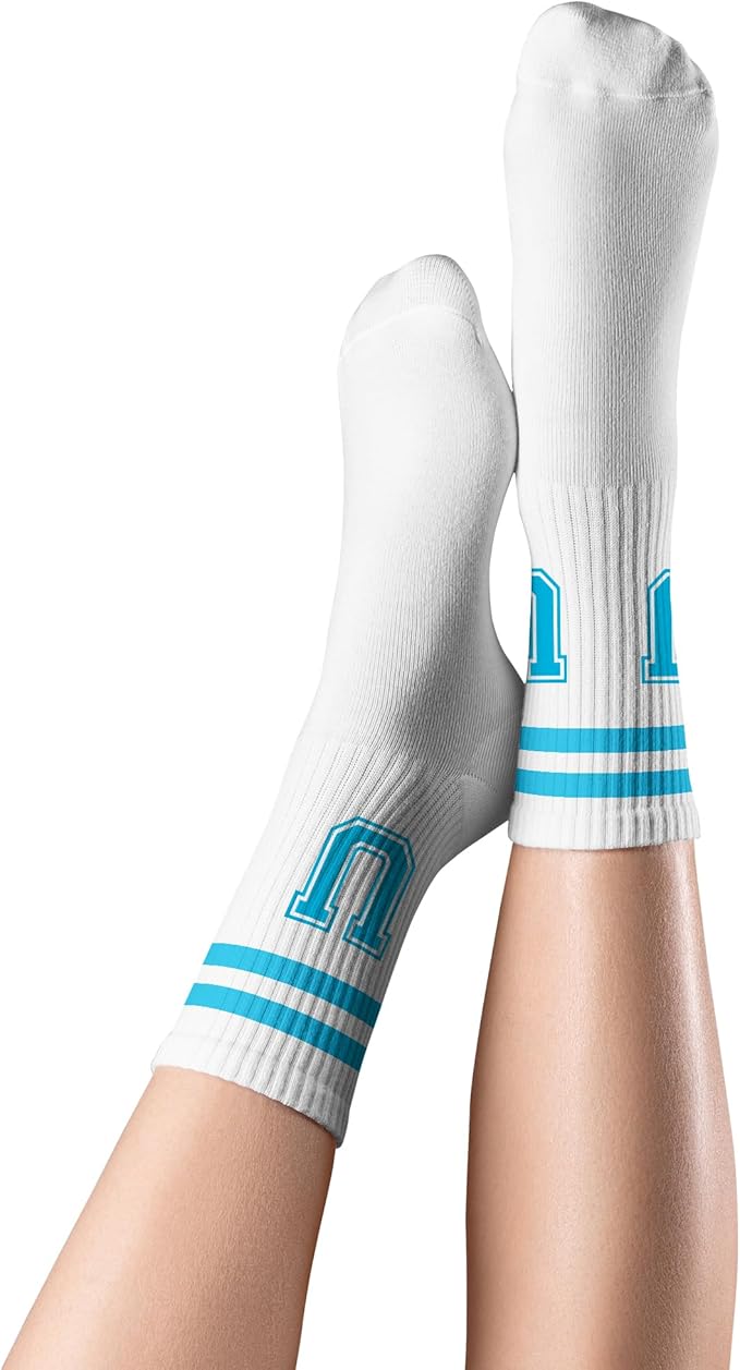 Sky Blue Initial Stripes Socks,Letter Socks Gifts for Birthday,Christmas,Back-to-school Season,etc.