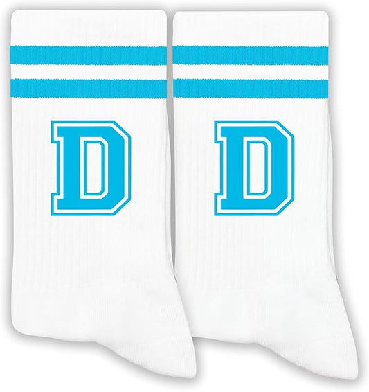 Sky Blue Initial Stripes Socks,Letter Socks Gifts for Birthday,Christmas,Back-to-school Season,etc.
