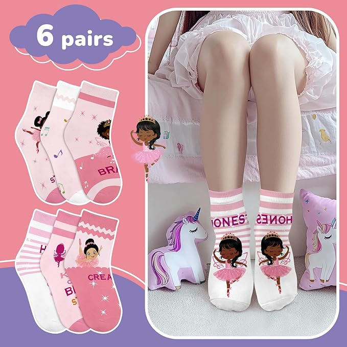 Queenshin Animal Flowers Dance Socks Girls Novelty Toddler Kids Crew Ankle Socks 6 Pairs 3-14Y Birthday Gift