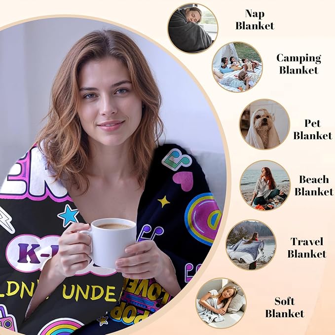Kpop Blanket Gifts for K-Pop Fans - Super Soft Flannel Kpop Blankets for Girls Teen Fans Bedding Couch Sofa - Korean Kpop Merch Fandom Throw for Idol Lovers Dorm Decor Christmas (Style 04, 50 X 60)