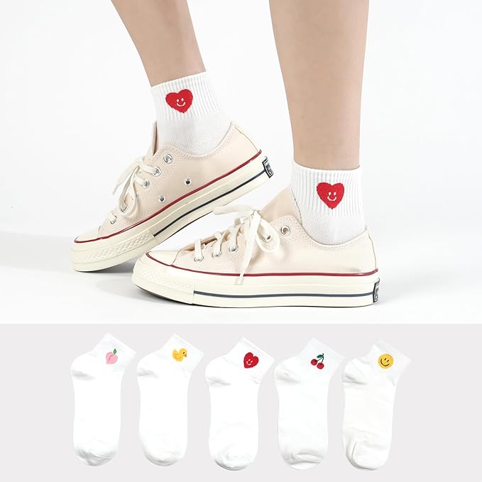 kikiya socks Women Ankle | 4-6 Pairs Heart Design Cute Animal Graphic Novelty Fruit Print Ladies Girls Cotton Socks | US 6-8