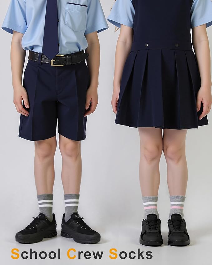 HONGTEYA Kids Socks for Girls Boys Soft Stretch Cotton Crew Seamless Athletic Socks School Uniform 4-12 Years 5 Packs