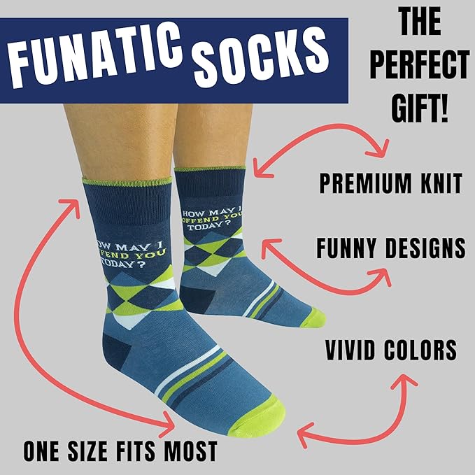 FUNATIC Funny and Crazy Socks with Sayings - Novelty Gifts for Men, Women, Teens