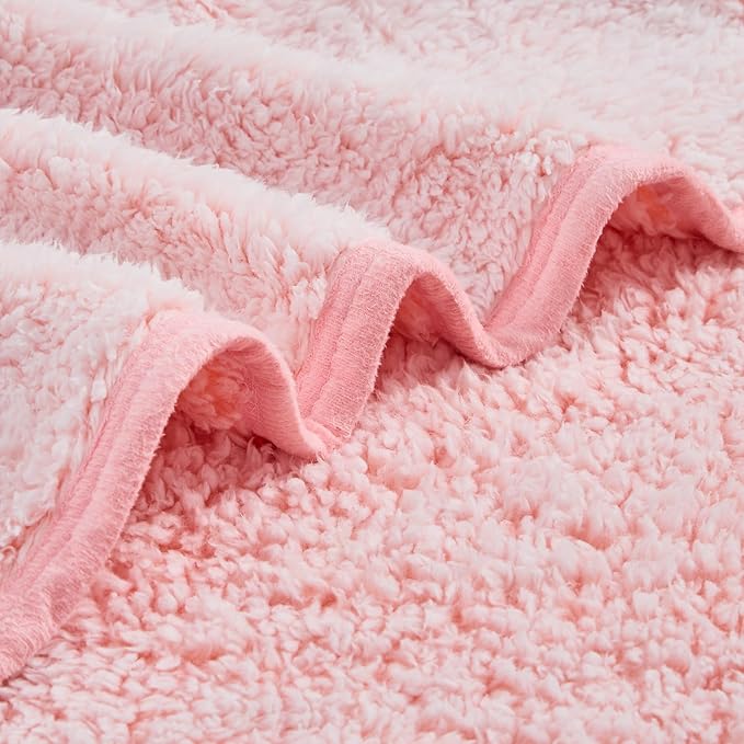 EMME Soft Sherpa Fleece Blanket Reversible Plush Fluffy Large Blanket, Light Weight Warm Decorative Boho Blanket Cover for Sofa, Couch, Bedroom,Travel(Plush Pink,60"x80")