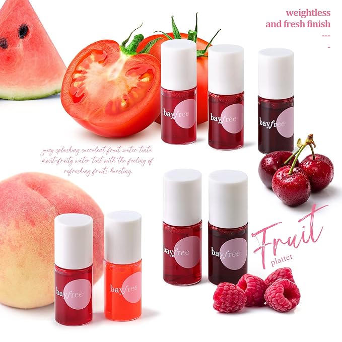 bayfree Lip Tint Stain Set, Korean Water Tint Lightweight Non-sticky, Waterproof Long Lasting Liquid Blush & Lip Stain, Transfer-Proof, Matte Finish Lip Color Makeup (fruit platter)