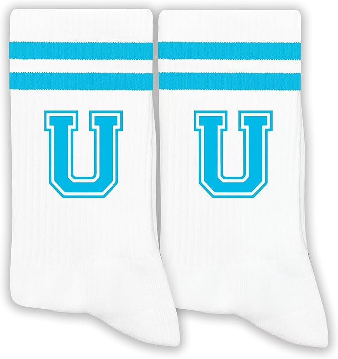 Sky Blue Initial Stripes Socks,Letter Socks Gifts for Birthday,Christmas,Back-to-school Season,etc.