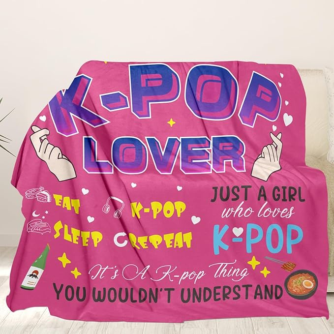 K Pop Gifts for Teen Girl, Kpop Merch, Kpop Throw Blanket 40"x50", Korean Pop Gifts for Women, Kpop Gifts Throws Blanket for K-Pop Lovers, Cozy Soft Flannel Blanket for K-Pop Lovers Korean Friends
