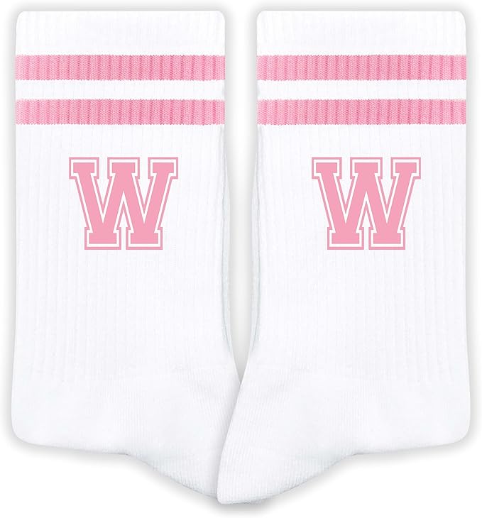 Pink And White-Striped Letter Socks, Sports Socks For Women, Pink Team socks, Friends And Family, Birthday Gift.