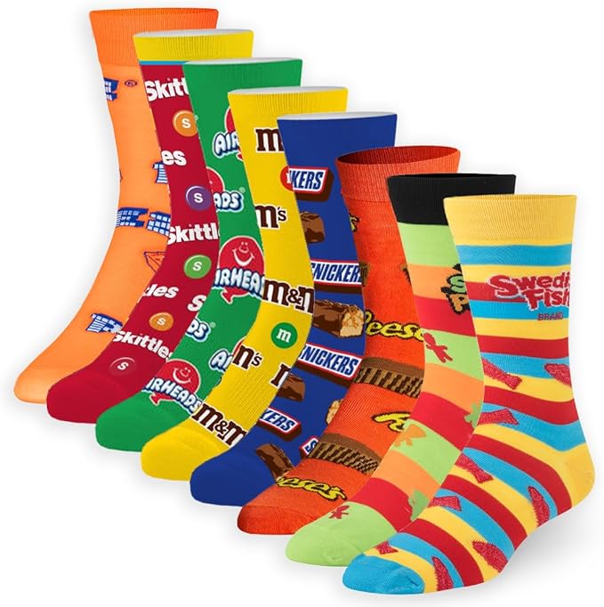 Crazy Socks–Snack Food Value Bundle – 8-Pack Novelty Crew Socks Gift Set Large Sizes for Men and Women, Soft & Comfortable