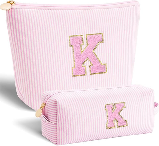 Monogrammed Gifts for Women - Cosmetic Bag for Teen,Initial Cute Makeup Bag Set for Women,Trendy Pouch for Niece Sister Friend Female Her,Birthday Gifts for Daughter - Pink,K