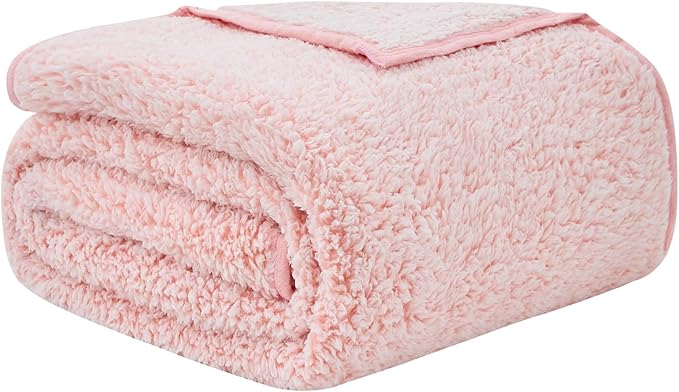 EMME Soft Sherpa Fleece Blanket Reversible Plush Fluffy Large Blanket, Light Weight Warm Decorative Boho Blanket Cover for Sofa, Couch, Bedroom,Travel(Plush Pink,90"x90")