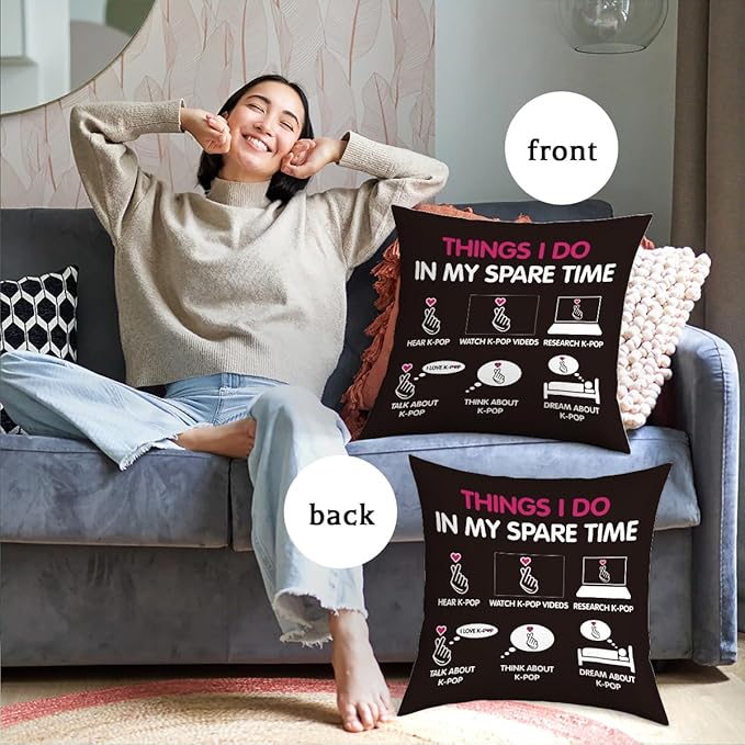 K-pop Decor, Just a Girl Who Loves K-pop Room Decor, Girls K-pop Gifts Rustic Anime Lovers Throw Pillow Covers for Living Room Home Girl Bedroom Decoration Gifts