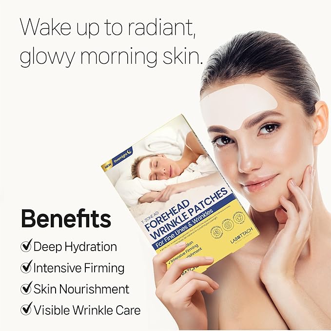 Labottach Forehead Wrinkle Patches 12ct – Korean Hydrogel Patch with Collagen, Hyaluronic Acid & Vitamin E for Forehead & Frown Lines