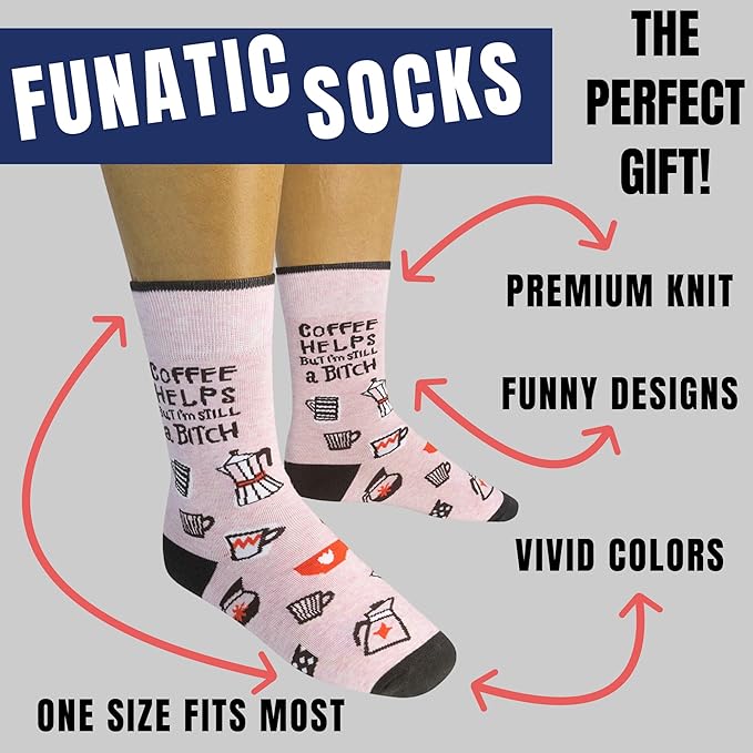 FUNATIC Funny and Crazy Socks with Sayings - Novelty Gifts for Men, Women, Teens