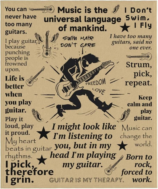 Guitar Blanket Gifts for Musicians - Soft Flannel Throw Blanket 60"X50" - Unique Musician Decor, for Guitar Lovers, Teens & Adults