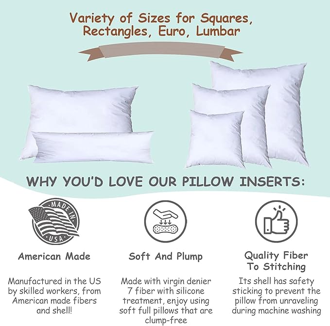 Pillowflex Synthetic Down Pillow Insert - 12x22 Down Alternative Pillow, Ultra Soft, Small Rectangle, Lumbar, Travel, Neck, Sleeping Pillow - 1 Decorative Pillow Form