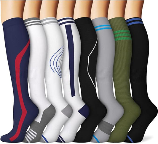 Sooverki Graduated Copper Compression Socks for Men & Women Circulation 8 Pairs 15-20mmHg - Best for Running Athletic Cycling