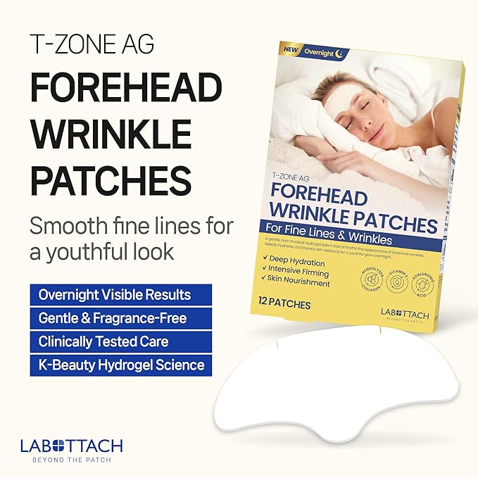 Labottach Forehead Wrinkle Patches 12ct – Korean Hydrogel Patch with Collagen, Hyaluronic Acid & Vitamin E for Forehead & Frown Lines