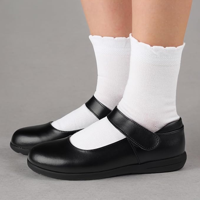 COTTON DAY Girls White Dressy Textured Short Socks Scallop Top Design 5 Pack