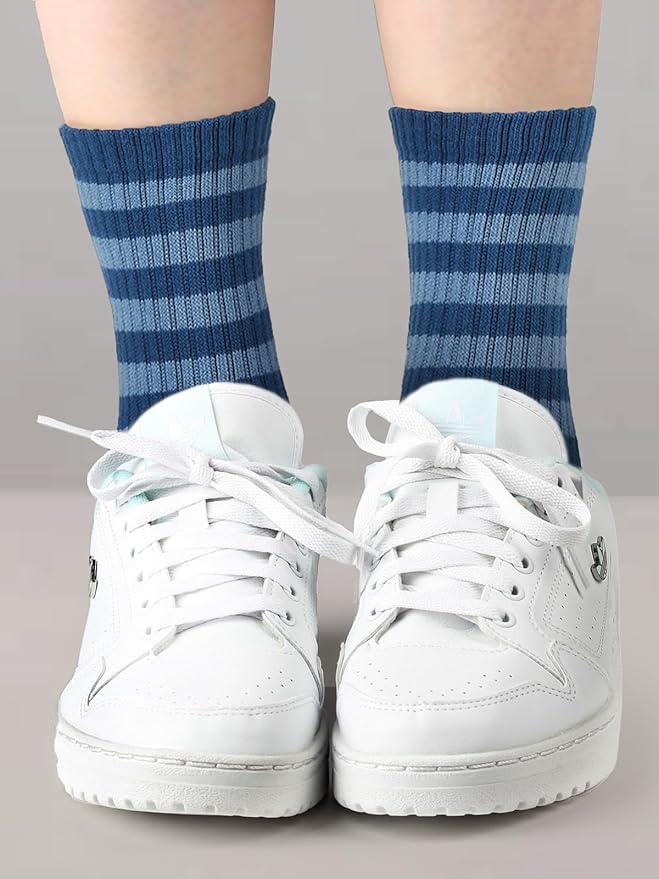 COTTON DAY Kids Girls Pink White Crew Athletic Socks with Retro Stripes Hearts