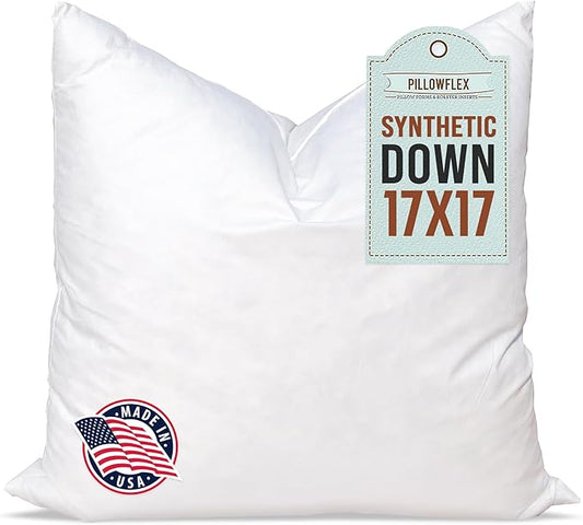 Pillowflex Synthetic Down Pillow Insert - 17x17 Down Alternative, Ultra Soft Throw Pillow,Couch Sham, Bed Sleeping Accent Pillow - 1 Decorative Accent Form