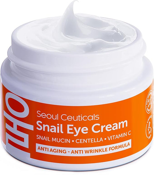 SeoulCeuticals Korean Snail Mucin Eye Cream - 97.5% Snail Filtrate K Beauty Anti Aging Under Eye Anti Wrinkle Eye Treatment Cream 0.5oz