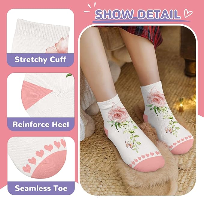 Queenshin Animal Flowers Dance Socks Girls Novelty Toddler Kids Crew Ankle Socks 6 Pairs 3-14Y Birthday Gift