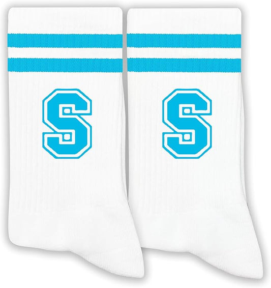 Sky Blue Initial Stripes Socks,Letter Socks Gifts for Birthday,Christmas,Back-to-school Season,etc.