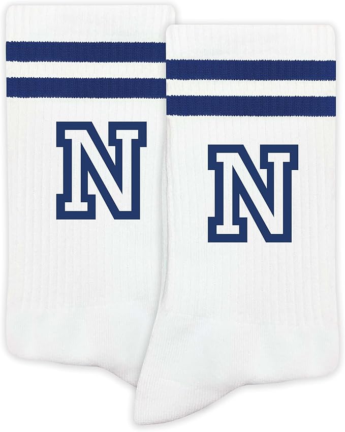Striped Initial Socks with the Letter in Navy Blue, Socks for Adult, Teens, Men&Women Socks, Gifts for Friends, Family, etc.
