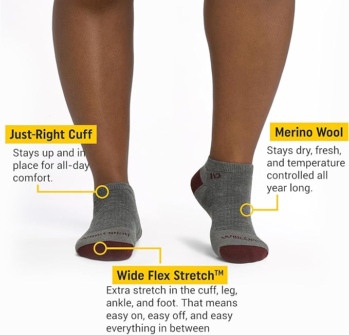 Wide Open No Show Merino Wool Socks for Women - Everyday Ankle Socks for Wide Feet