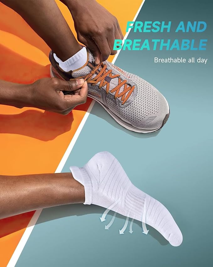 TANSTC Mens Socks,6 Pairs Anti-Blister Cushioned Breathable Cotton Athletic Ankle Running Sports Women Sock