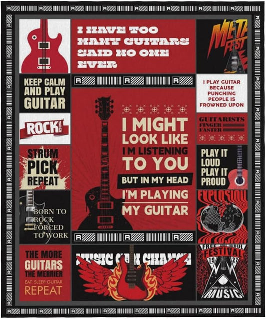 Guitar Blanket Gifts for Musicians - Soft Flannel Throw Blanket 60"X50" - Unique Musician Decor, for Guitar Lovers, Teens & Adults